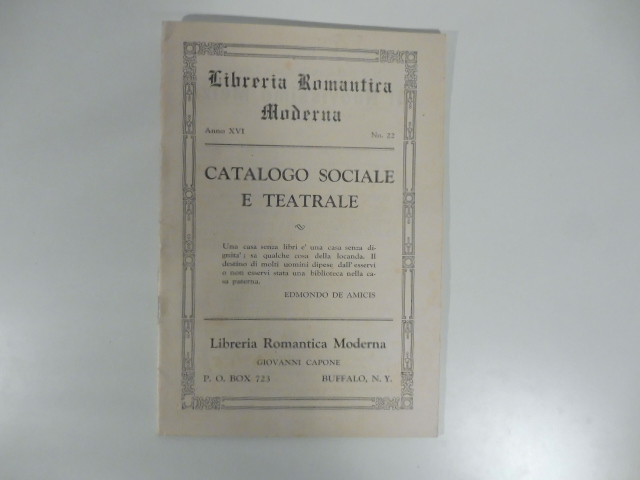 Libreria romantica moderna Giovanni Capone. Catalogo sociale e teatrale
